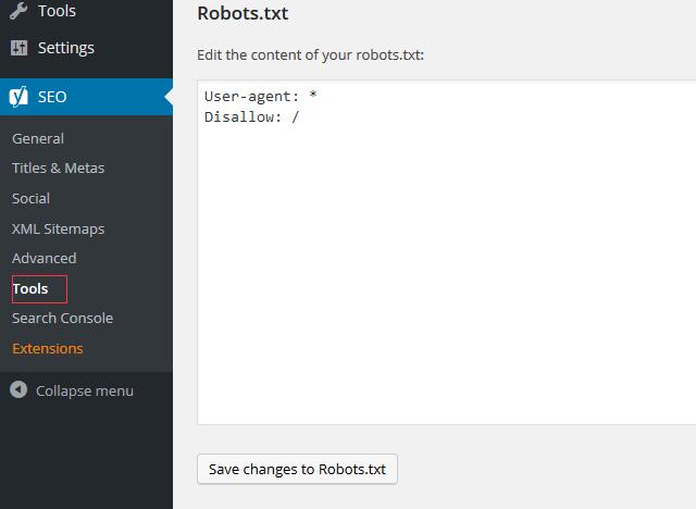 安装yoast seo 插件设置robots.txt