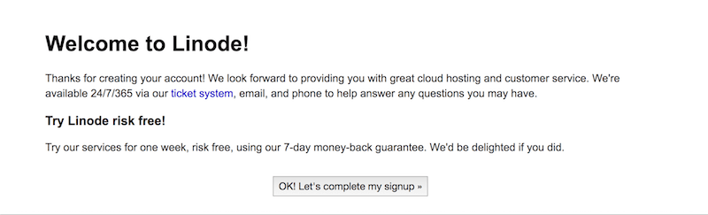 linode after check link in email