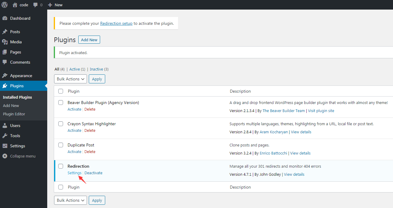 wordpress 301 plugin redirection